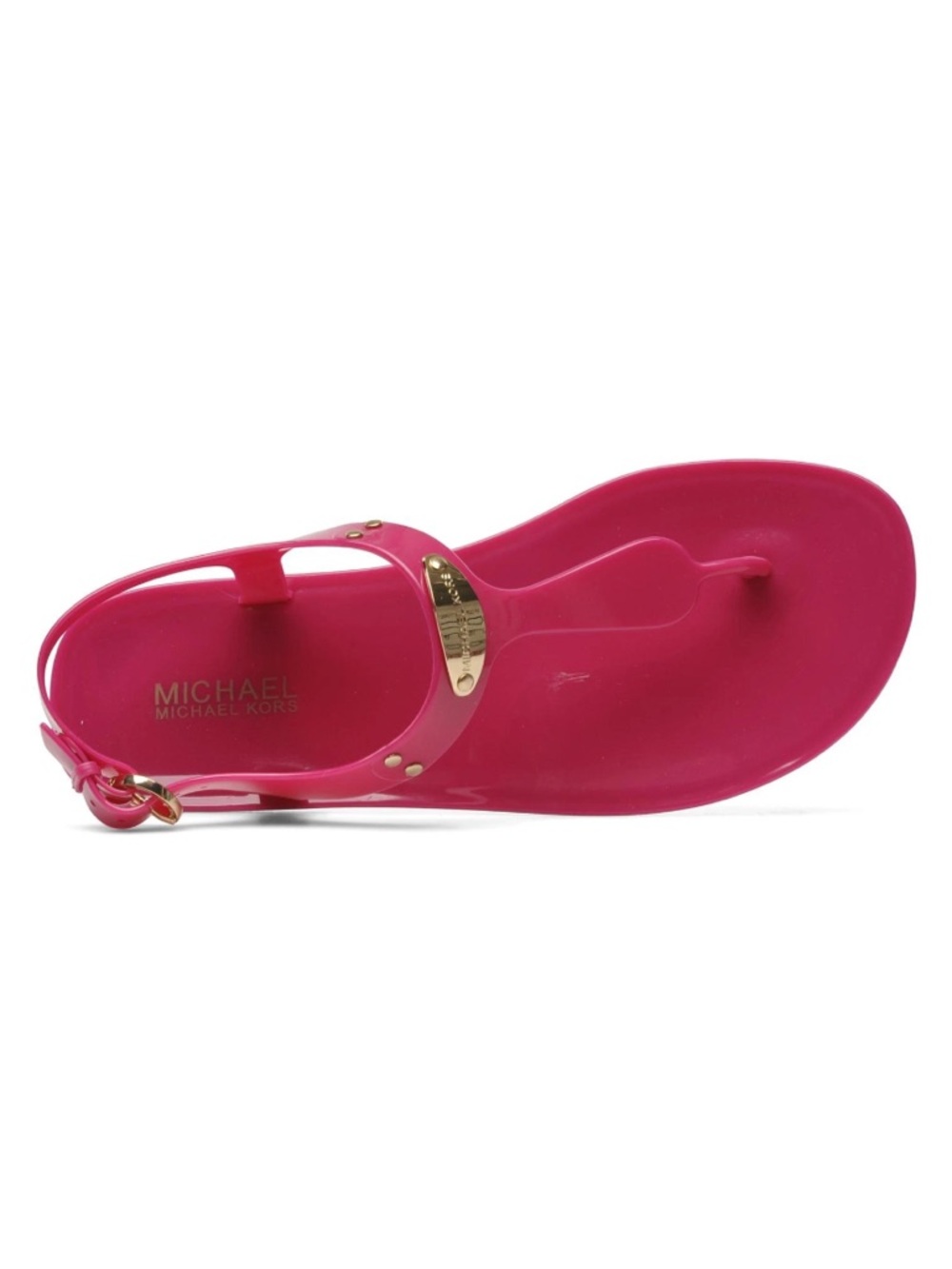 Micheal Kors Plate Fuschia Jelly Thong Sandals Strappy Hamilton Lock Logo Size 9 - Picture 2 of 5